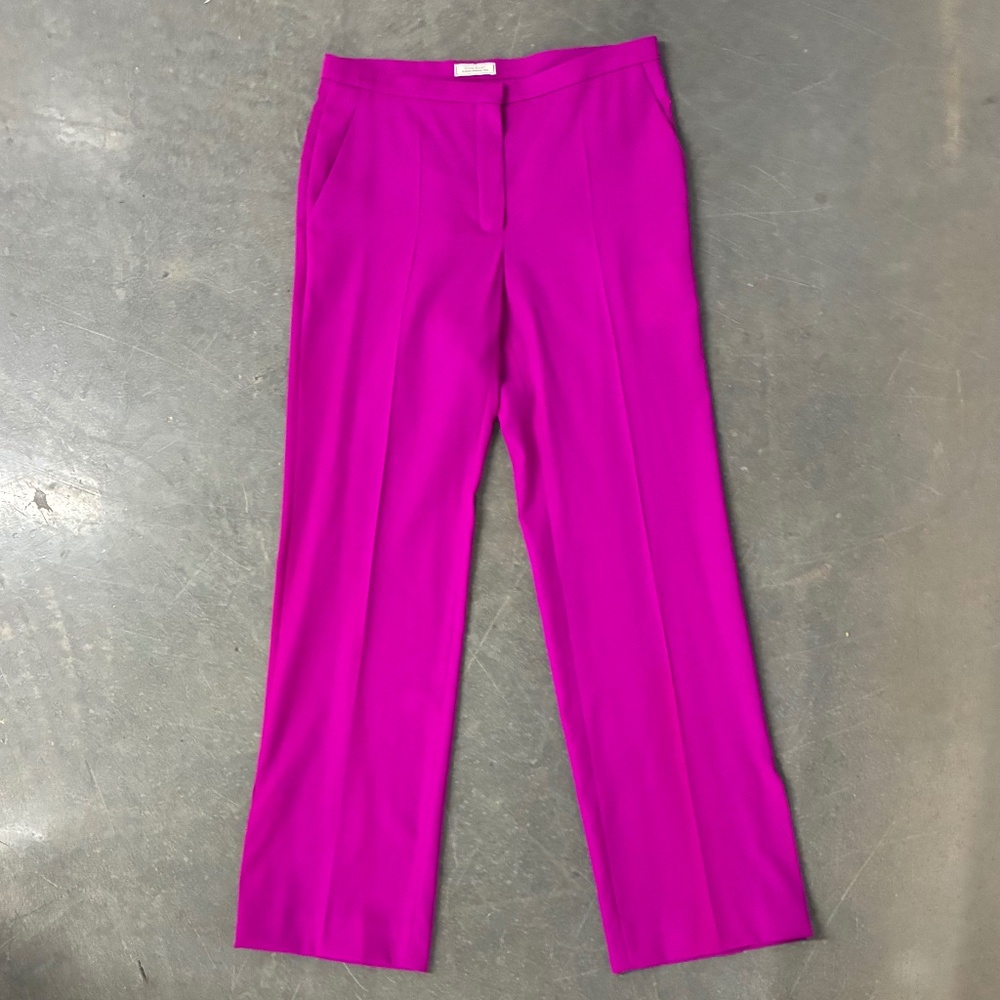 Nina Ricci Pink Silk Wool Trouser Pants Flowy Slit